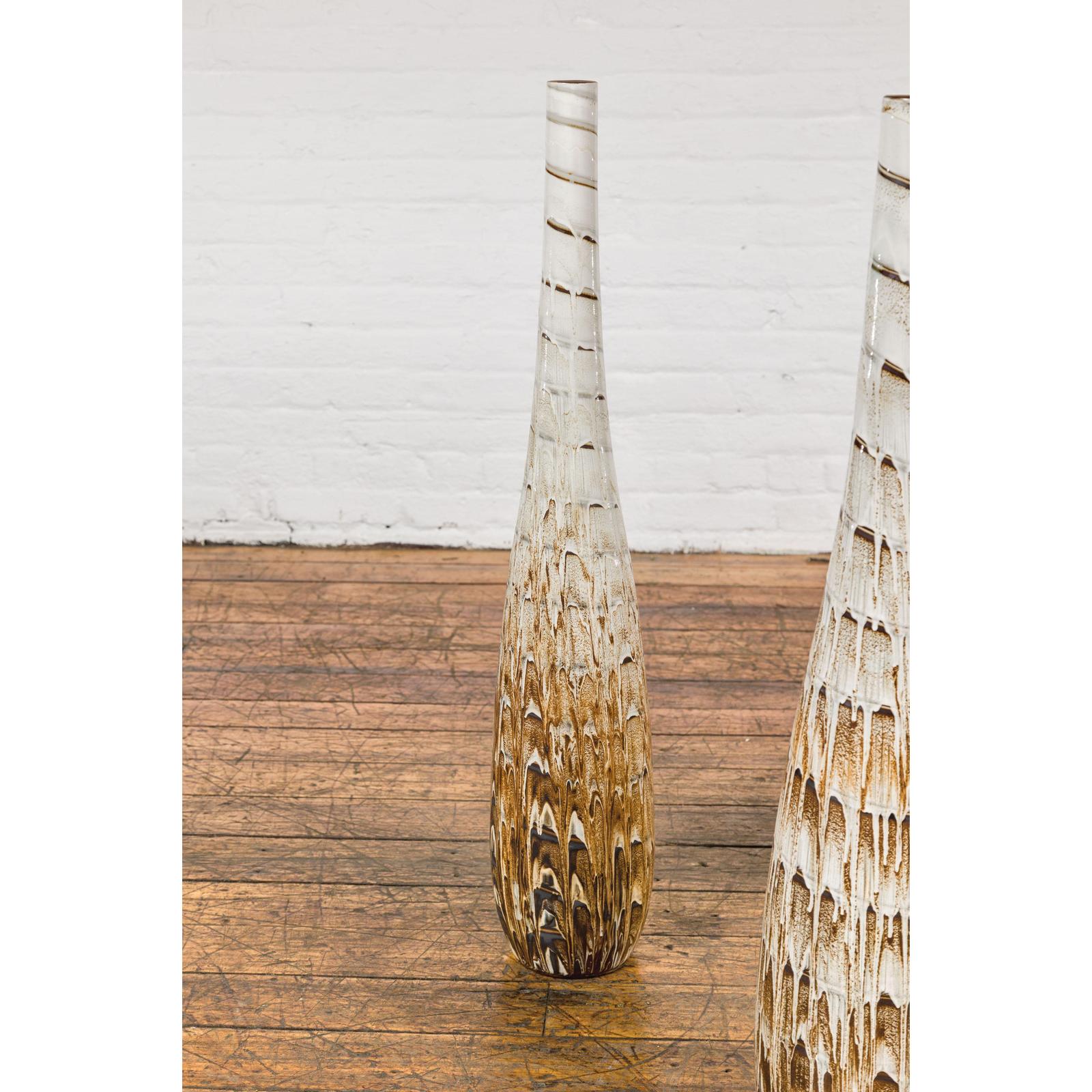 Three Slender Vases with Brown &amp; White Drip, Sold Each