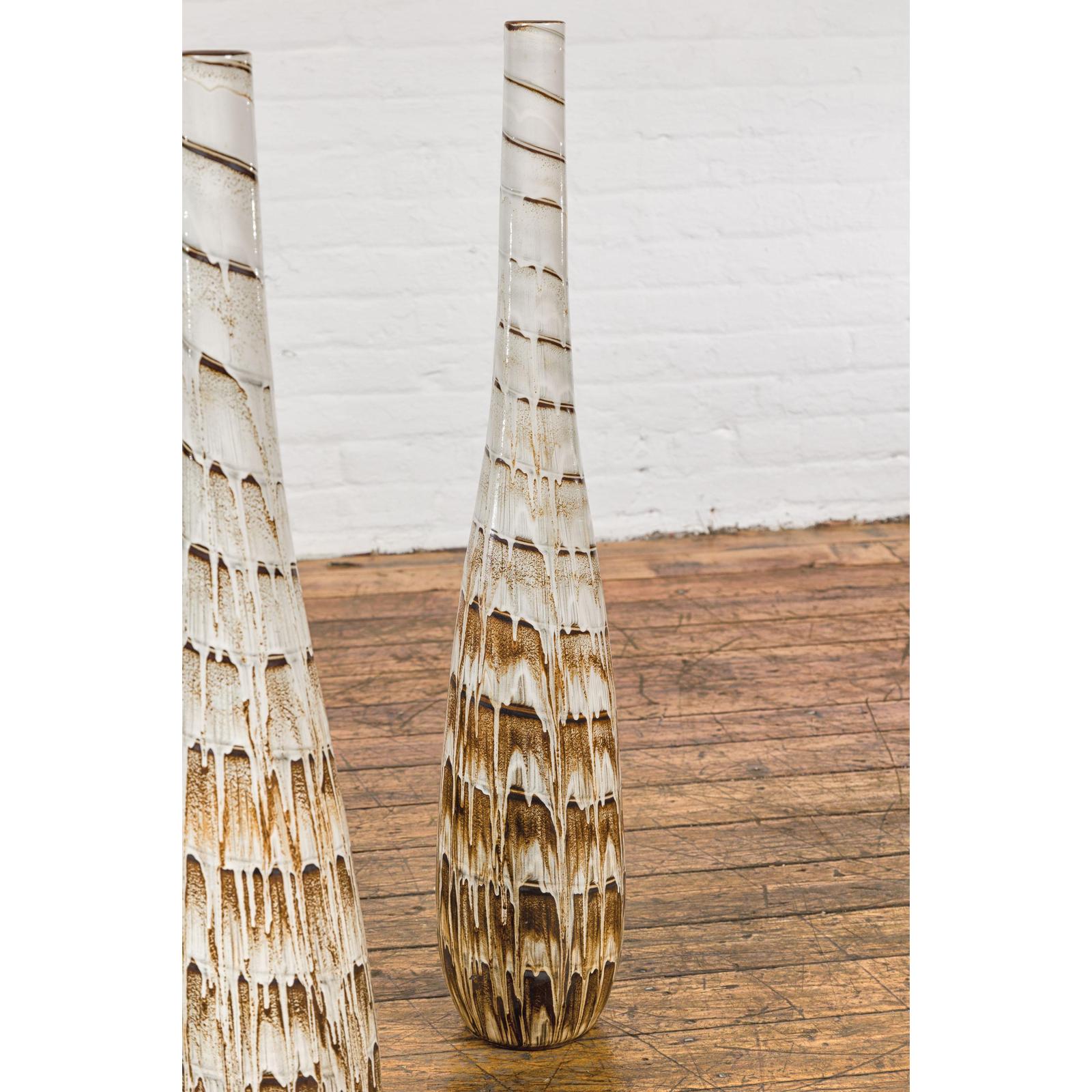 Three Slender Vases with Brown &amp; White Drip, Sold Each