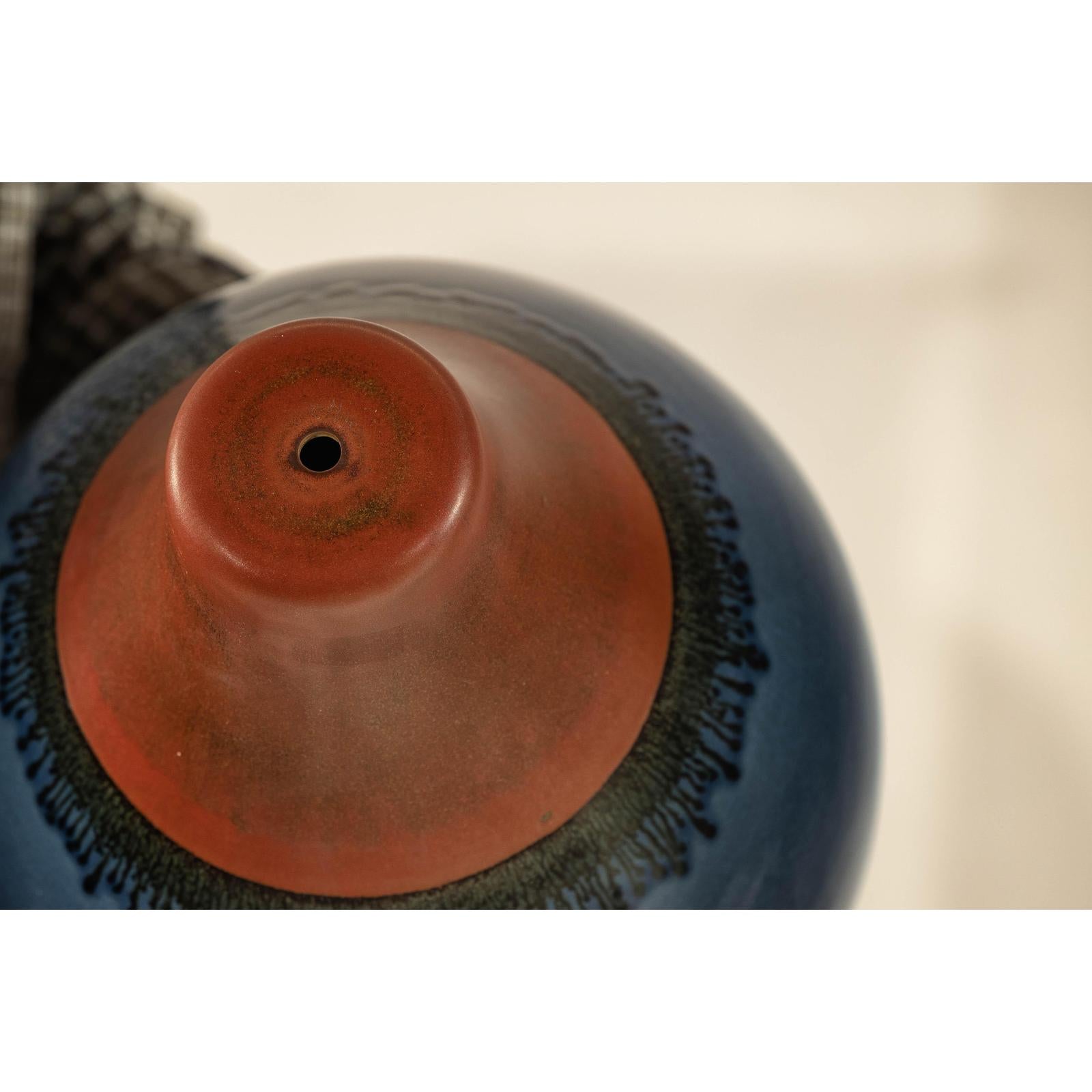 Pair of Artisan Ceramic Vases in Midnight Blue, Pre-Drilled for Lamp Conversion