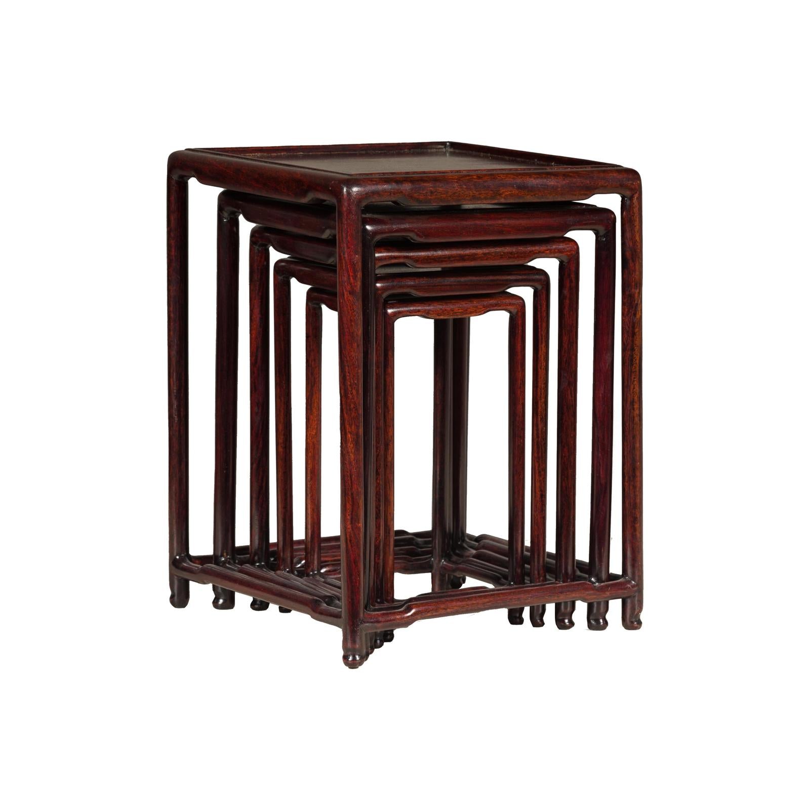 Set of Five Small Size Rosewood Nesting Tables with Humpback Stretchers