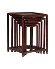 Set of Five Small Size Rosewood Nesting Tables with Humpback Stretchers