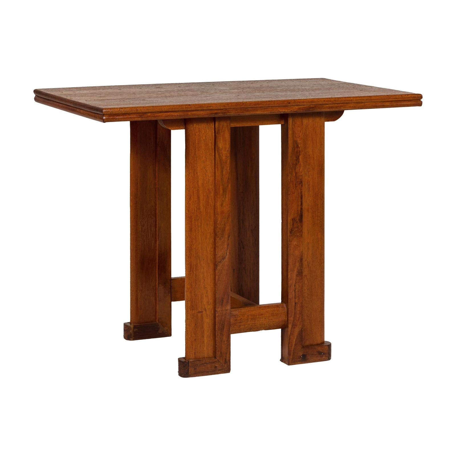 Midcentury Wooden Console Table with Art Deco Inspired Base