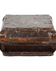Old Chinese Lacquered Fabric over Wood Box with Calligraphy and Iron Braces