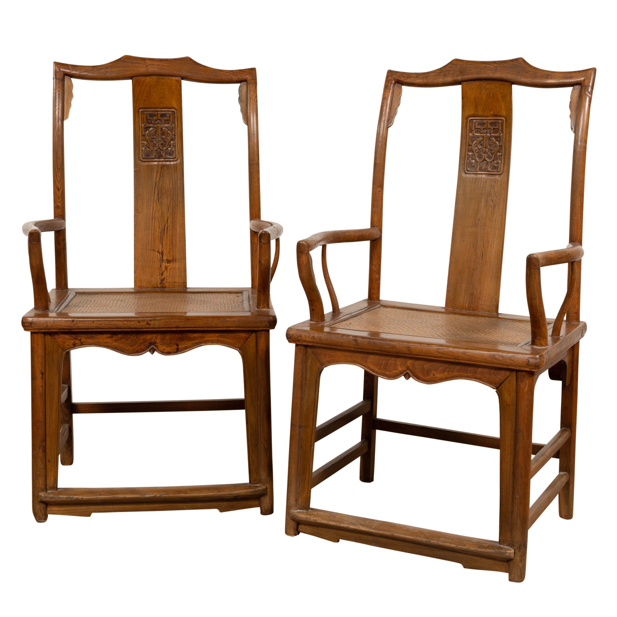 Pair of Elmwood Scholar Armchairs with Rattan Seats, SKU , image 1