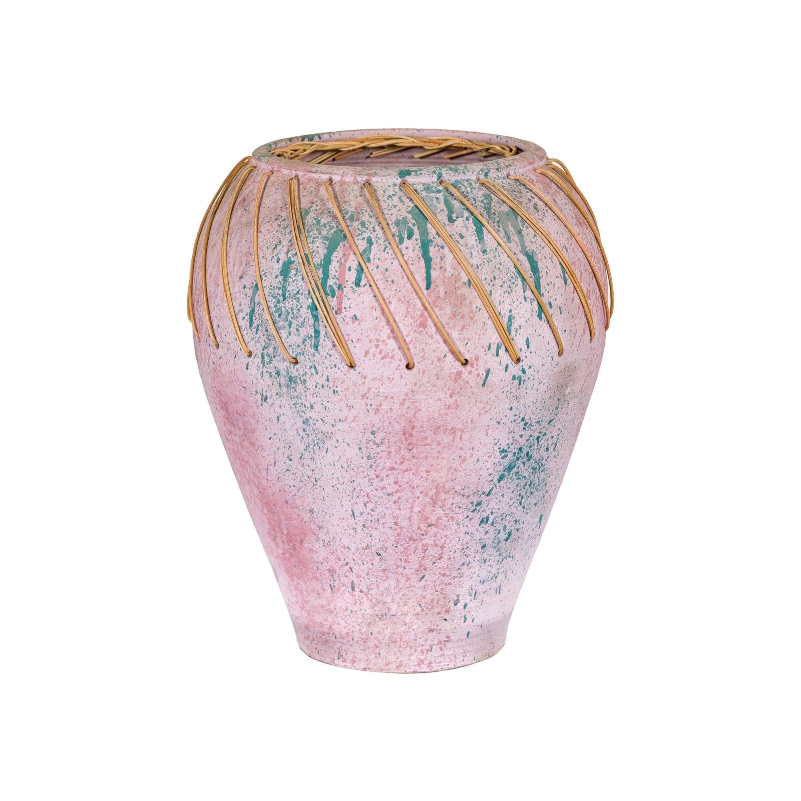 Hand-Crafted American Artists Collection Pink Pastel Vase with Weaving