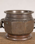 Meiji Japanese Bronze Hibachi with Elephant Ring Handles, alternate angle