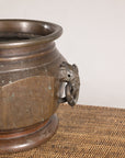 Meiji Japanese Bronze Hibachi with Elephant Ring Handles, surface detail