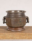 Meiji Japanese Bronze Hibachi with Elephant Ring Handles, construction detail