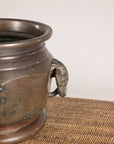 Meiji Japanese Bronze Hibachi with Elephant Ring Handles, close-up detail