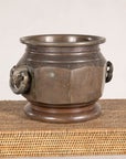 Meiji Japanese Bronze Hibachi with Elephant Ring Handles, base detail