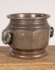 Meiji Japanese Bronze Hibachi with Elephant Ring Handles, top detail