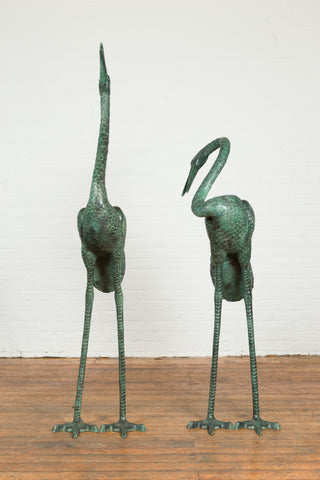 Pair of Dark Green Bronze Crane Fountain Statues-4. Asian & Chinese Furniture, Art, Antiques, Vintage Home Décor for sale at FEA Home