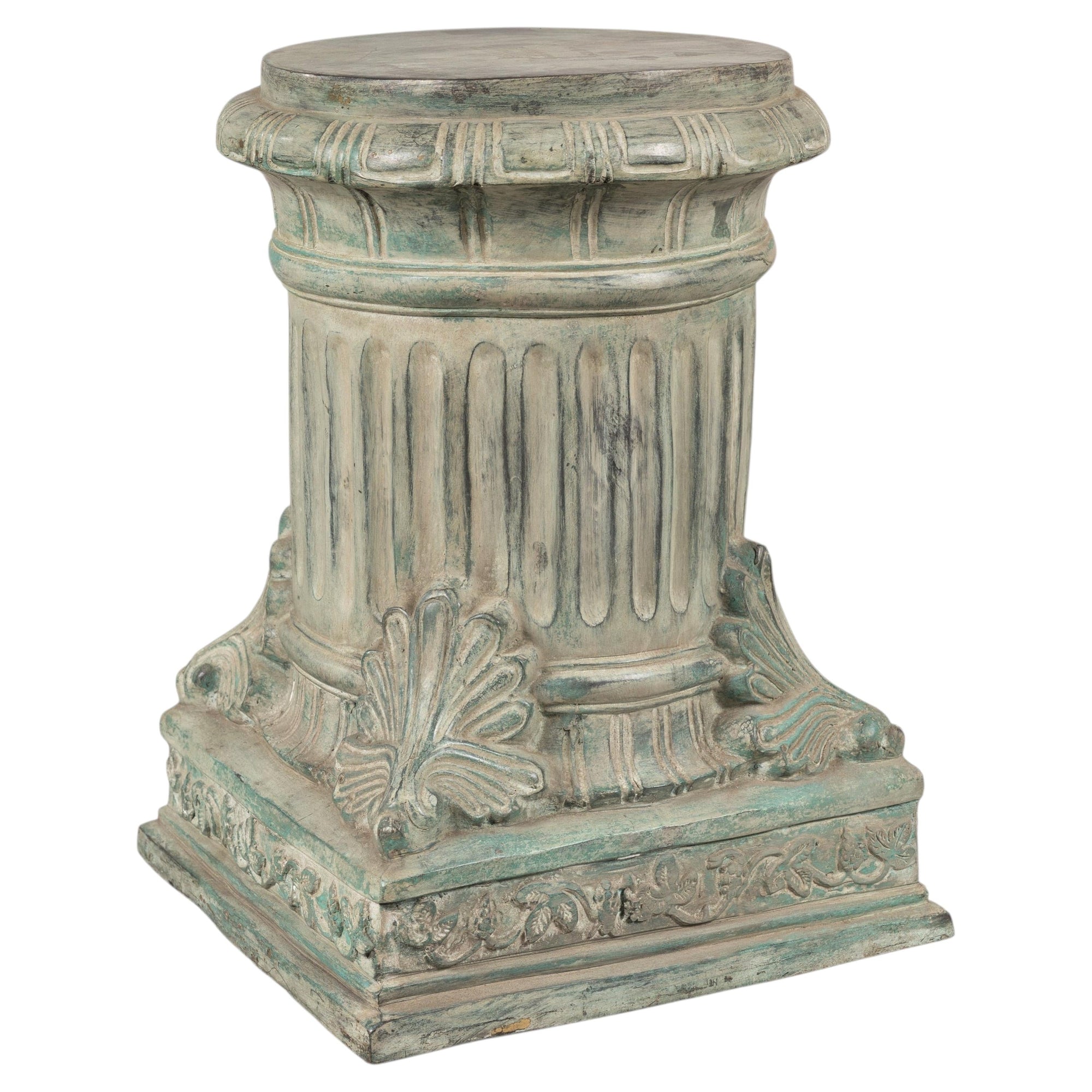 Verdigris bronze Neoclassical pedestal on white background