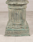 Verdigris bronze pedestal with fluted column and square base, front view