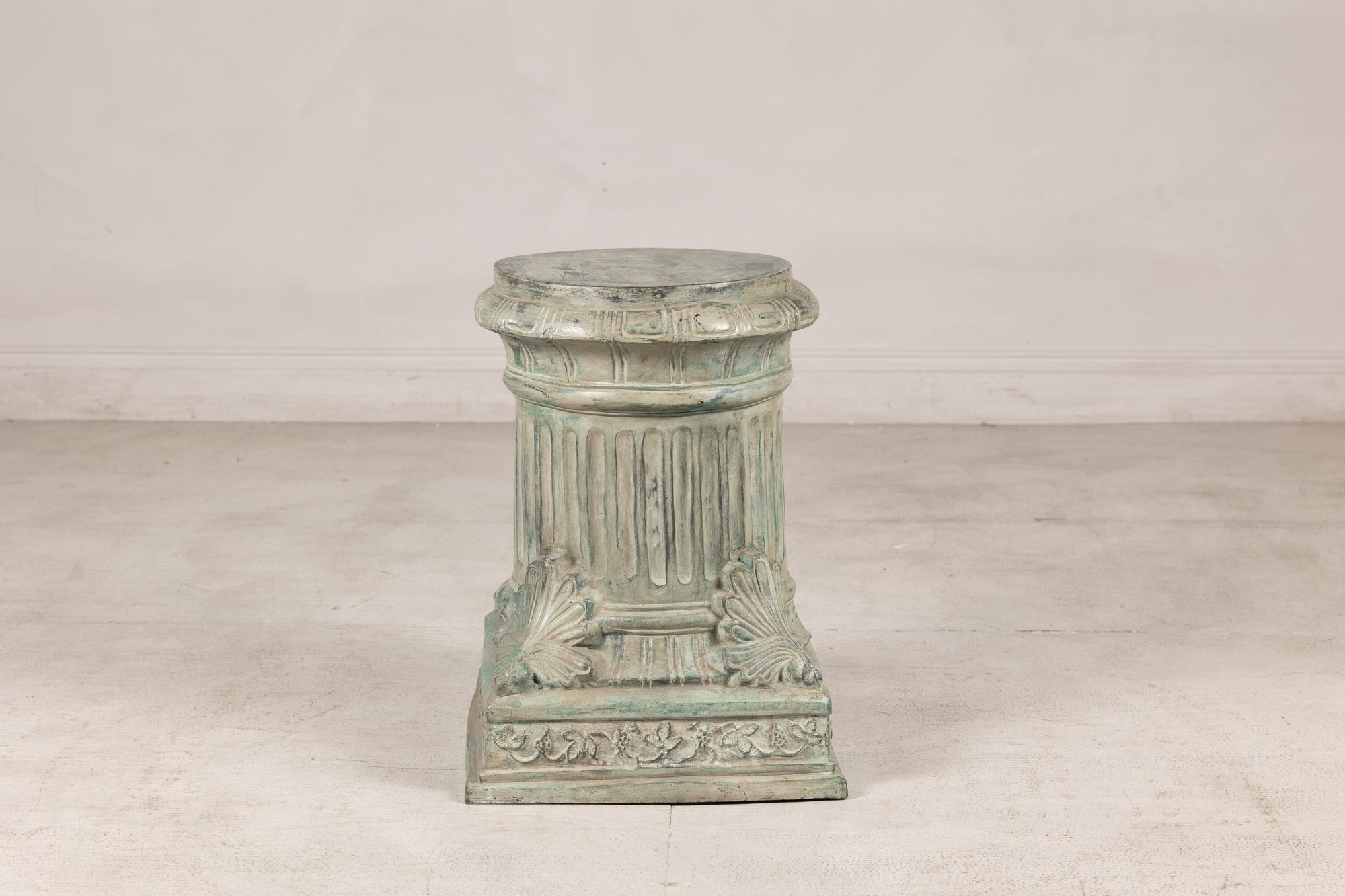 Verdigris bronze pedestal, full front view