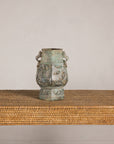 Vintage East Asian Hexagonal Bronze Vase with Koi Relief, full gallery view