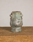 Vintage East Asian Hexagonal Bronze Vase with Koi Relief, alternate angle
