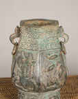 Vintage East Asian Hexagonal Bronze Vase with Koi Relief, construction detail