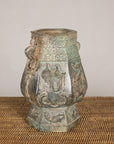 Vintage East Asian Hexagonal Bronze Vase with Koi Relief, base detail