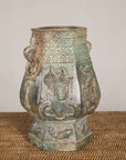 Vintage East Asian Hexagonal Bronze Vase with Koi Relief, additional gallery view 11