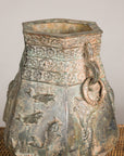 Vintage East Asian Hexagonal Bronze Vase with Koi Relief, additional gallery view 13