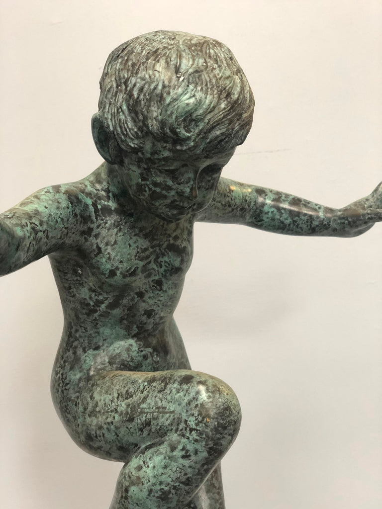 Boy Riding Snail Bronze Garden Statue-2. Asian & Chinese Furniture, Art, Antiques, Vintage Home Décor for sale at FEA Home