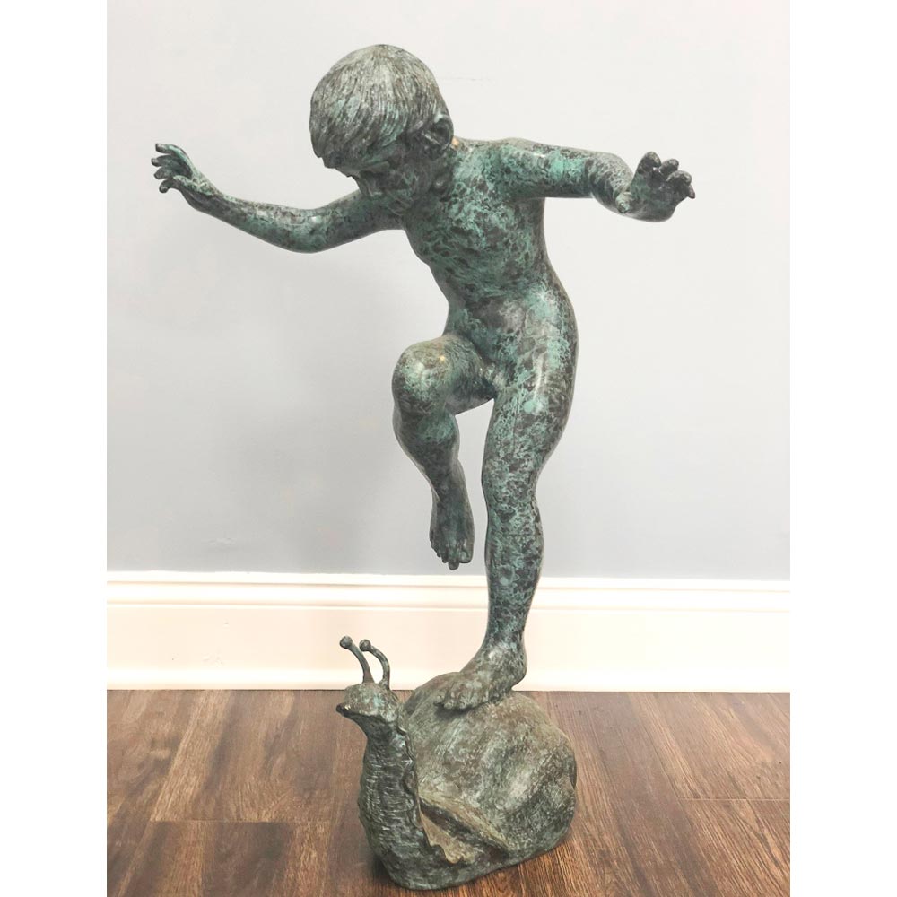 Boy Riding Snail Bronze Garden Statue-1. Asian & Chinese Furniture, Art, Antiques, Vintage Home Décor for sale at FEA Home