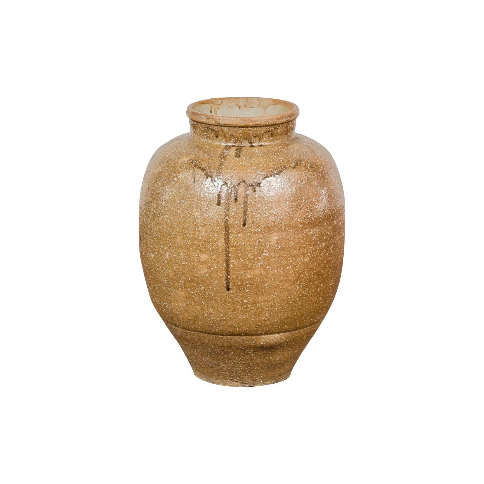 Taishō Period Sand Glaze Vase with Dripping Finish, circa 1900