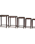 Set of Five Small Size Dark Rosewood Nesting Tables with Humpback Stretchers