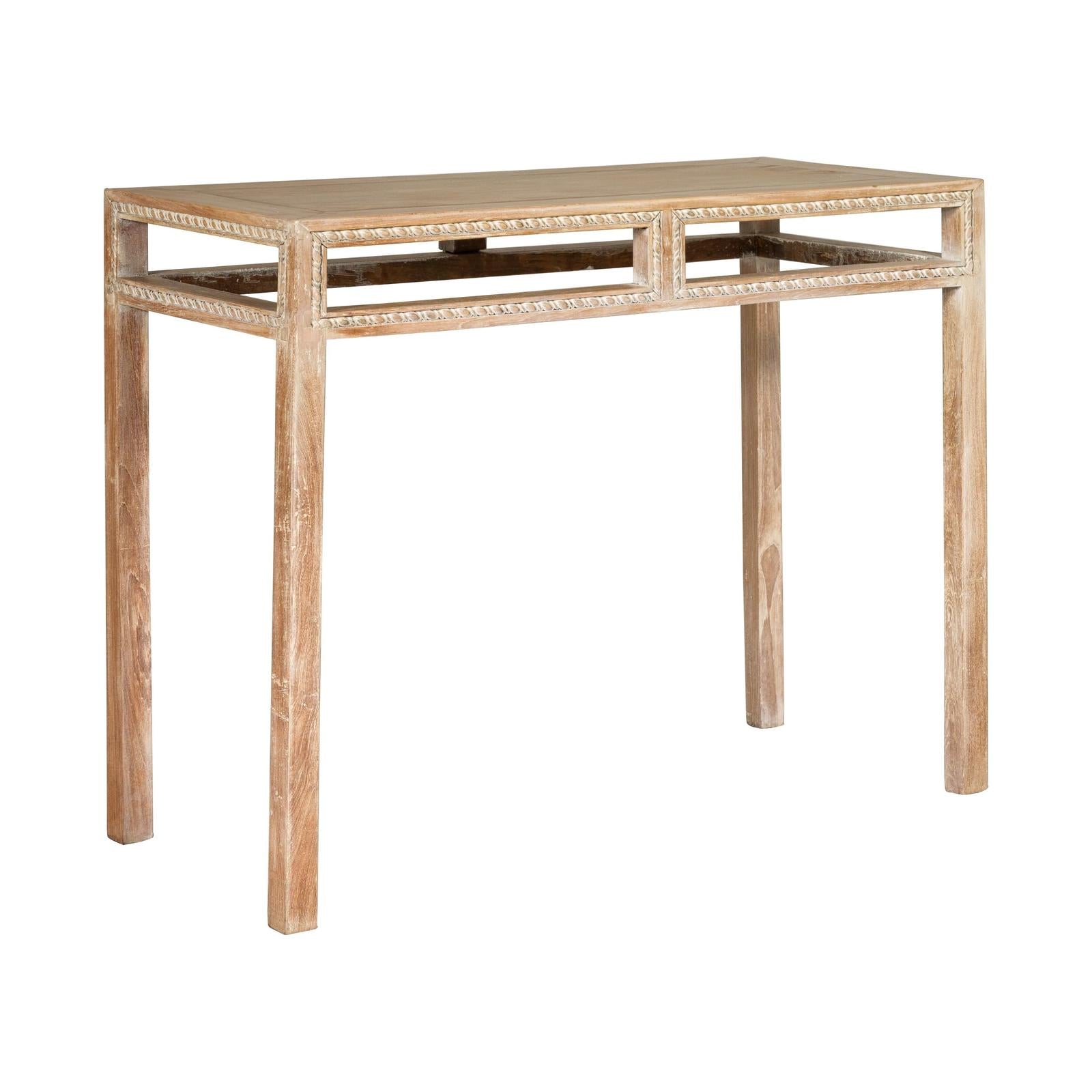 Console Table with Beaded Rope Motif &amp; Whitewash Finish