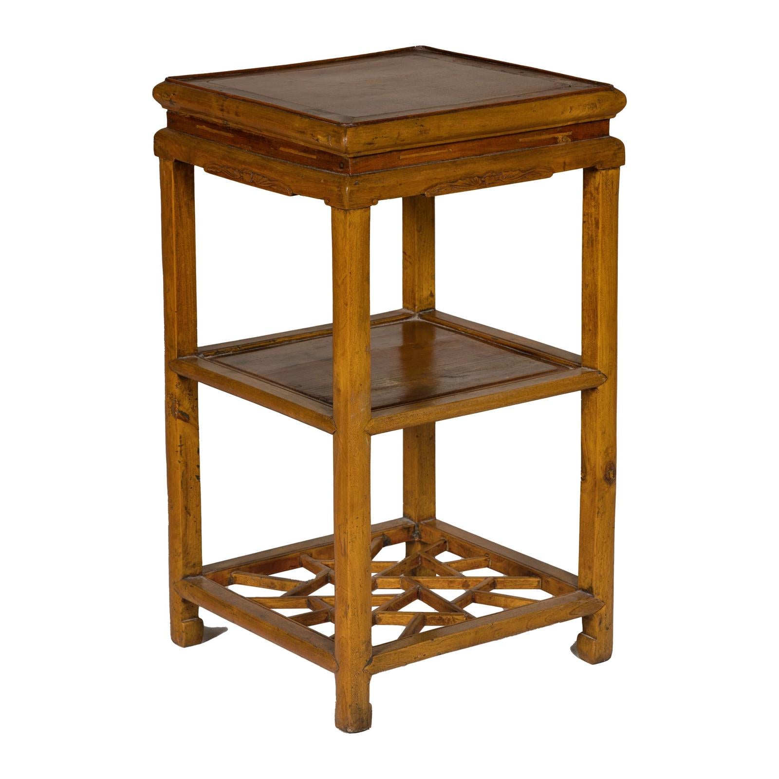 Three-Tier Accent Table with Geometric Shelf