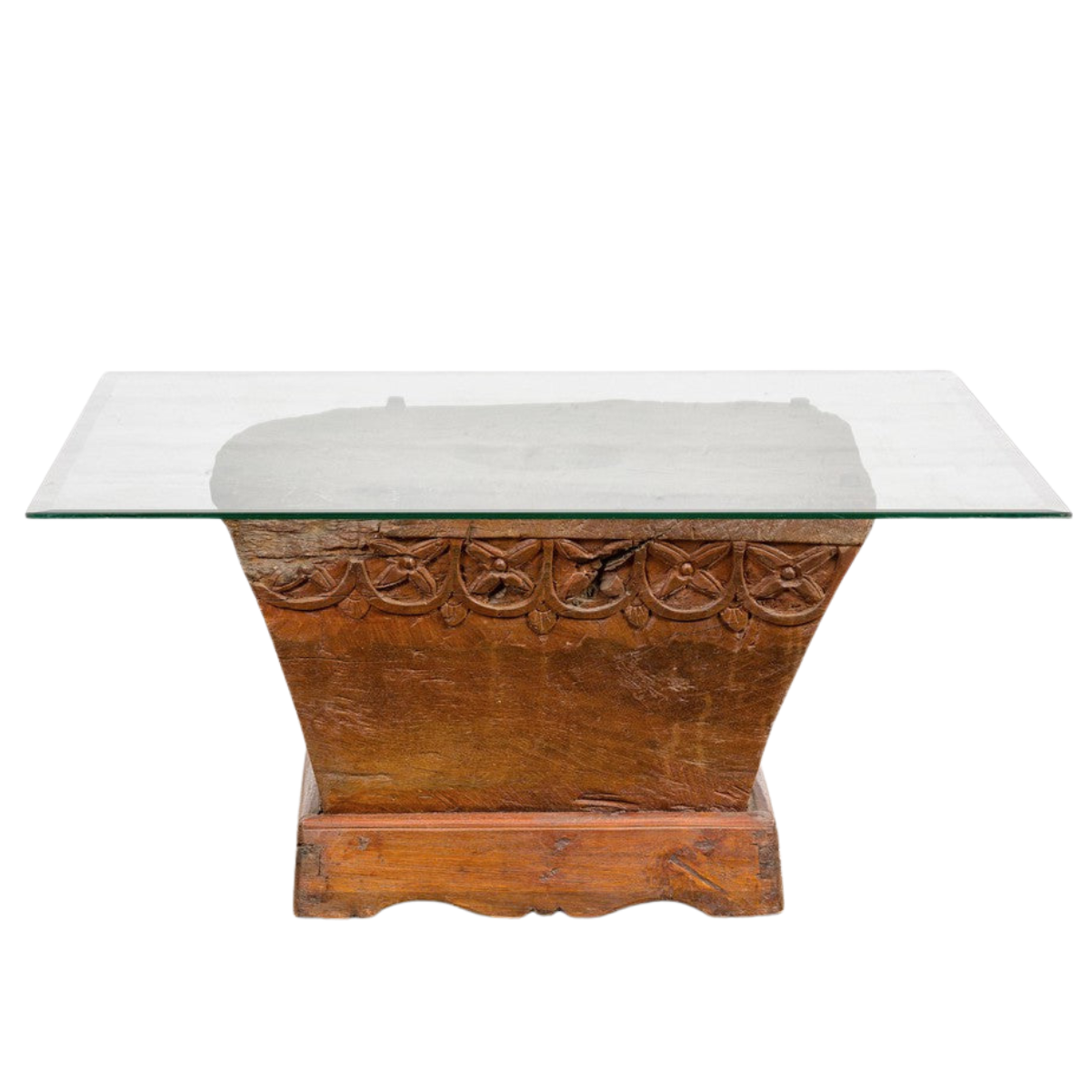 Wood Mortar Converted into Decorative Table with Carved Rosettes-1. Asian & Chinese Furniture, Art, Antiques, Vintage Home Décor for sale at FEA Home