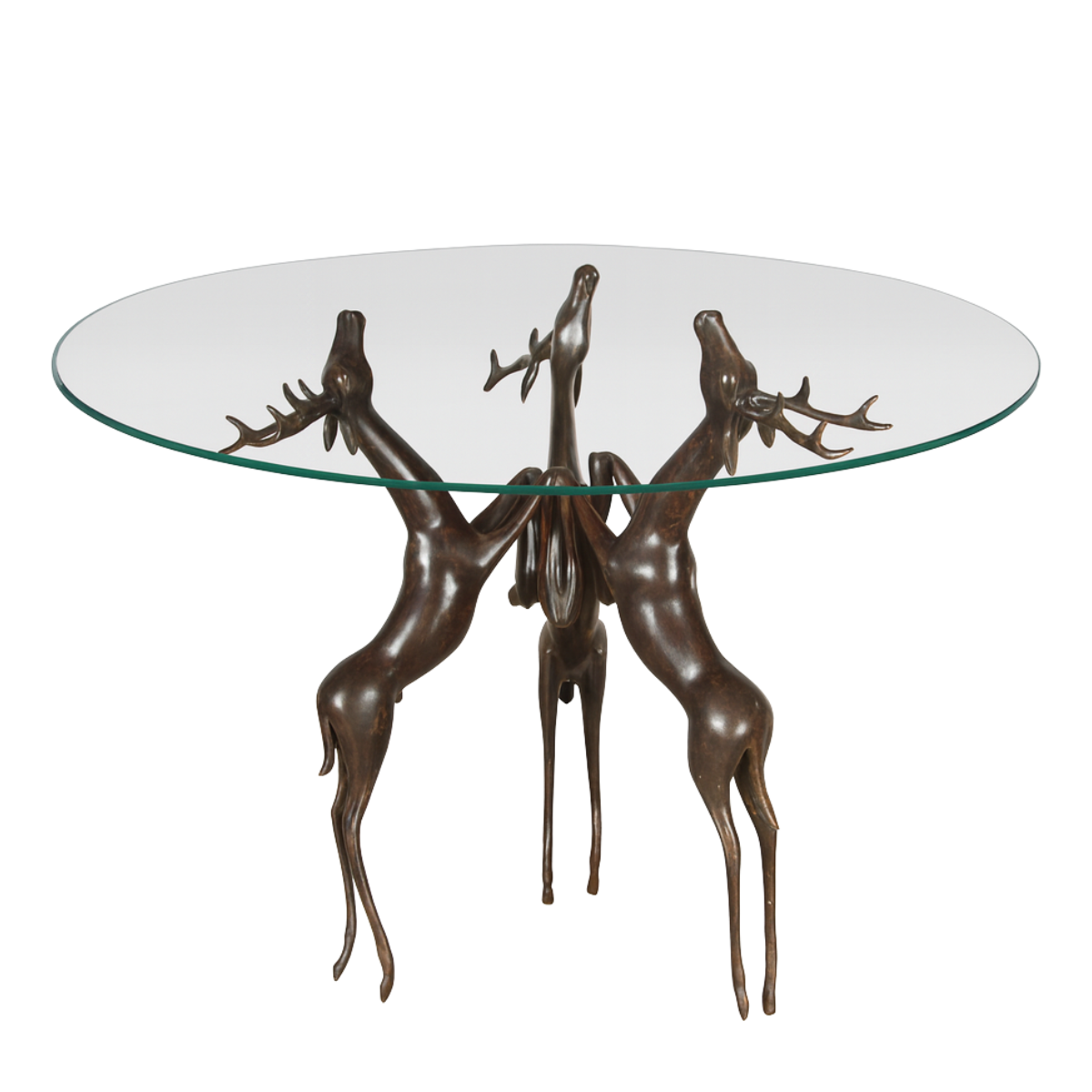 Vintage Lost Wax Cast Bronze Triple Deer Low Table Base with Dark Bronze Patina-1. Asian & Chinese Furniture, Art, Antiques, Vintage Home Décor for sale at FEA Home