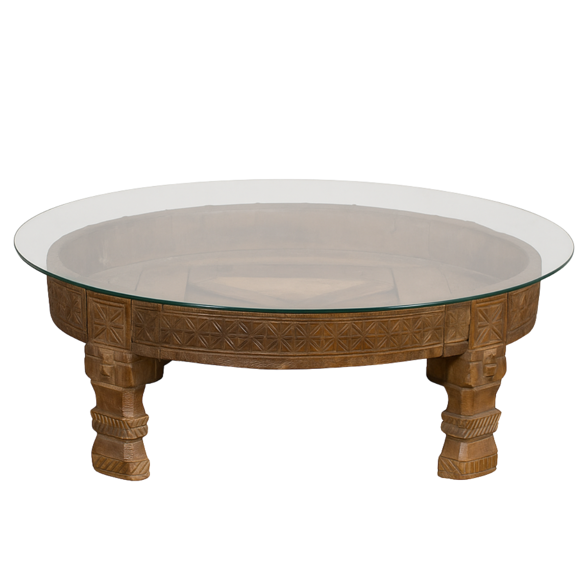 1920s Indian Antique Chakki Grinding Table with Hand-Carved Geometric Décor-1. Asian & Chinese Furniture, Art, Antiques, Vintage Home Décor for sale at FEA Home