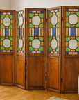 Chinese Antique Six-Panel Folding Screen with Stained Glass Geometric Motifs-1. Asian & Chinese Furniture, Art, Antiques, Vintage Home Décor for sale at FEA Home