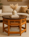 Chinese Qing Dynasty 19th Century Elm and Bamboo Coffee Table with Fretwork, SKU , image 1