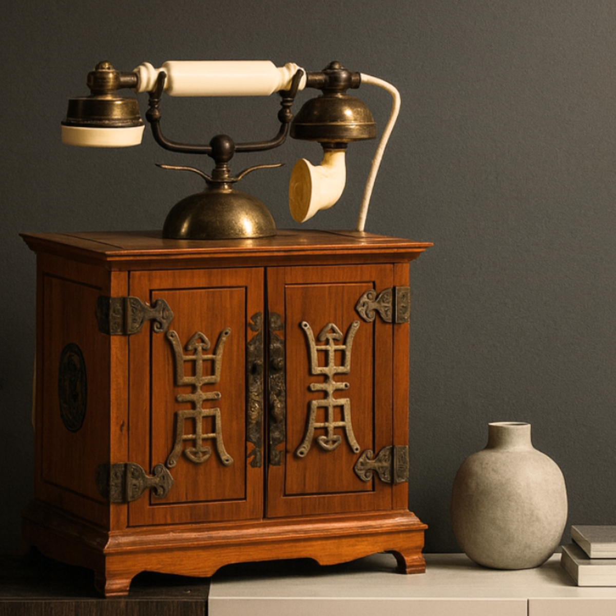 Vintage Telephone - Brass Details and French-Inspired Design-1. Asian & Chinese Furniture, Art, Antiques, Vintage Home Décor for sale at FEA Home