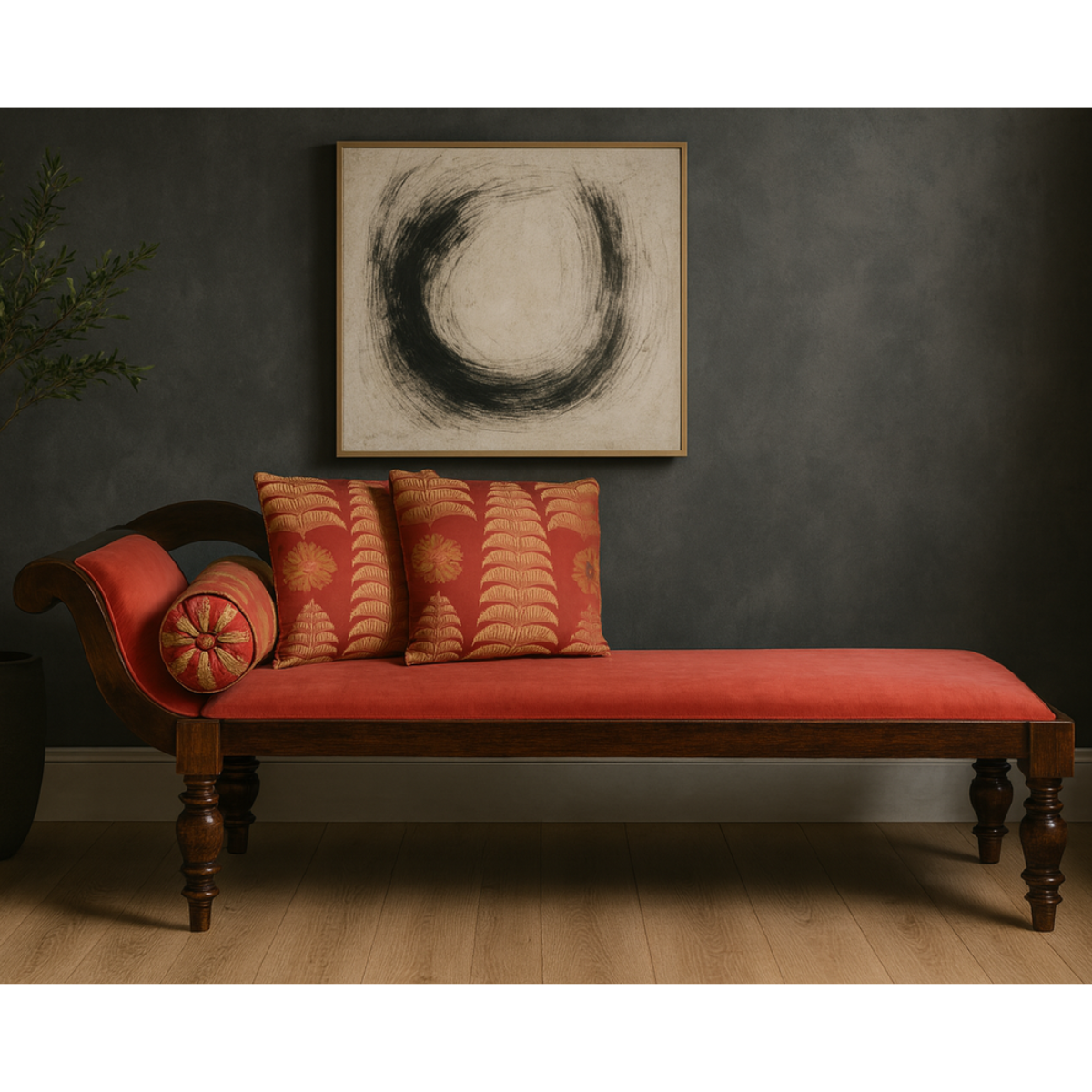 Récamier Style Daybed with Silk Cushion, Out-Scrolling Back and Turned Legs, SKU , image 2