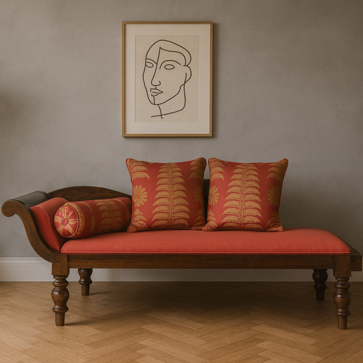 Récamier Style Daybed with Silk Cushion, Out-Scrolling Back and Turned Legs, SKU , image 1