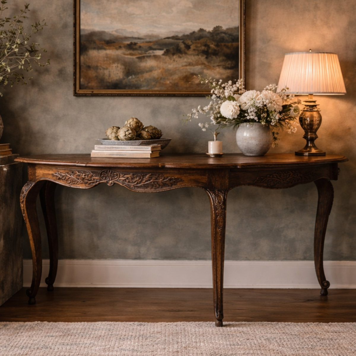Louis XV-Style Demi-Lune Desk with Three Drawers &amp; Pull-out Desktop-1. Asian &amp; Chinese Furniture, Art, Antiques, Vintage Home Décor for sale at FEA Home