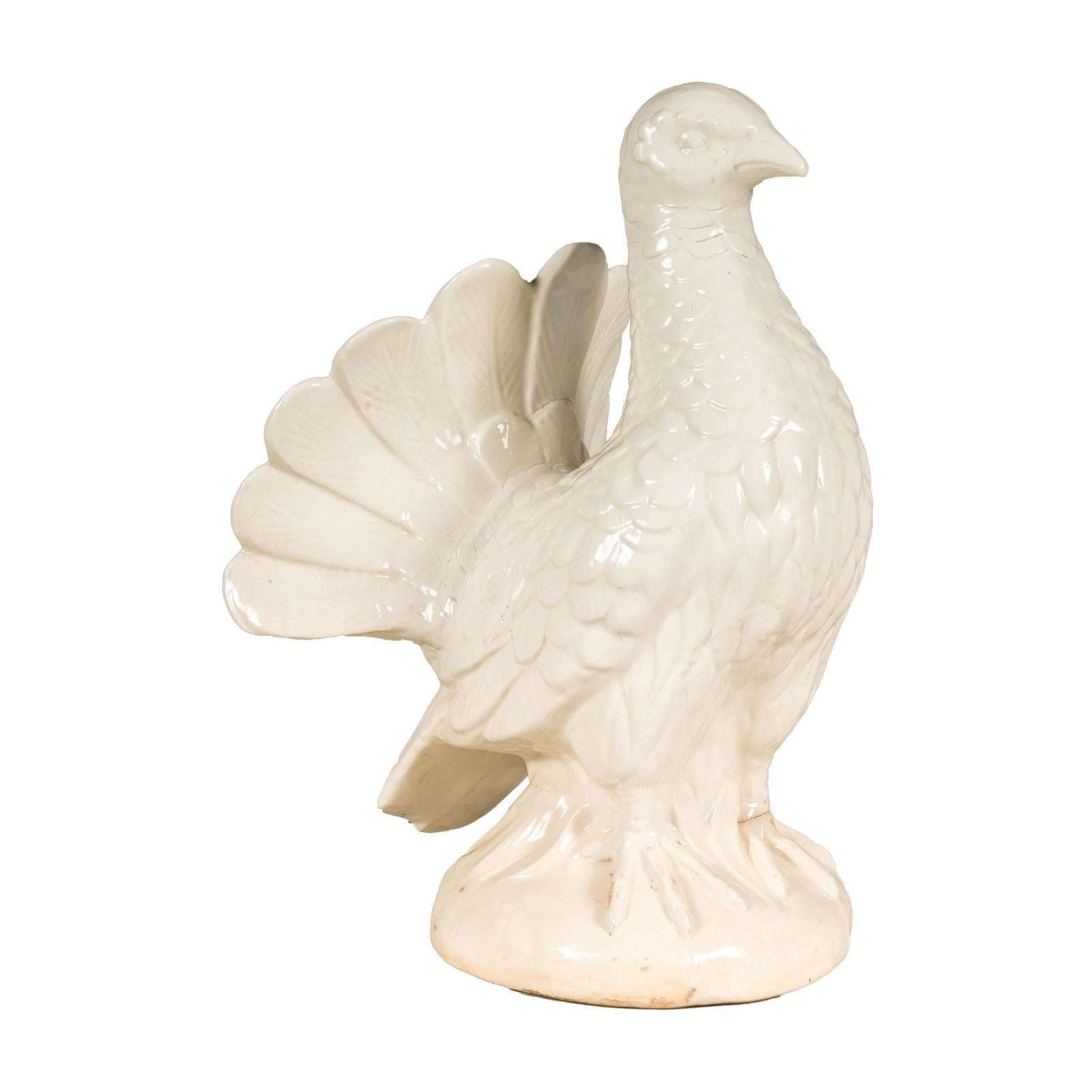 Petite Blanc de Chine Porcelain Fantail Pigeon Sculpture, Vintage