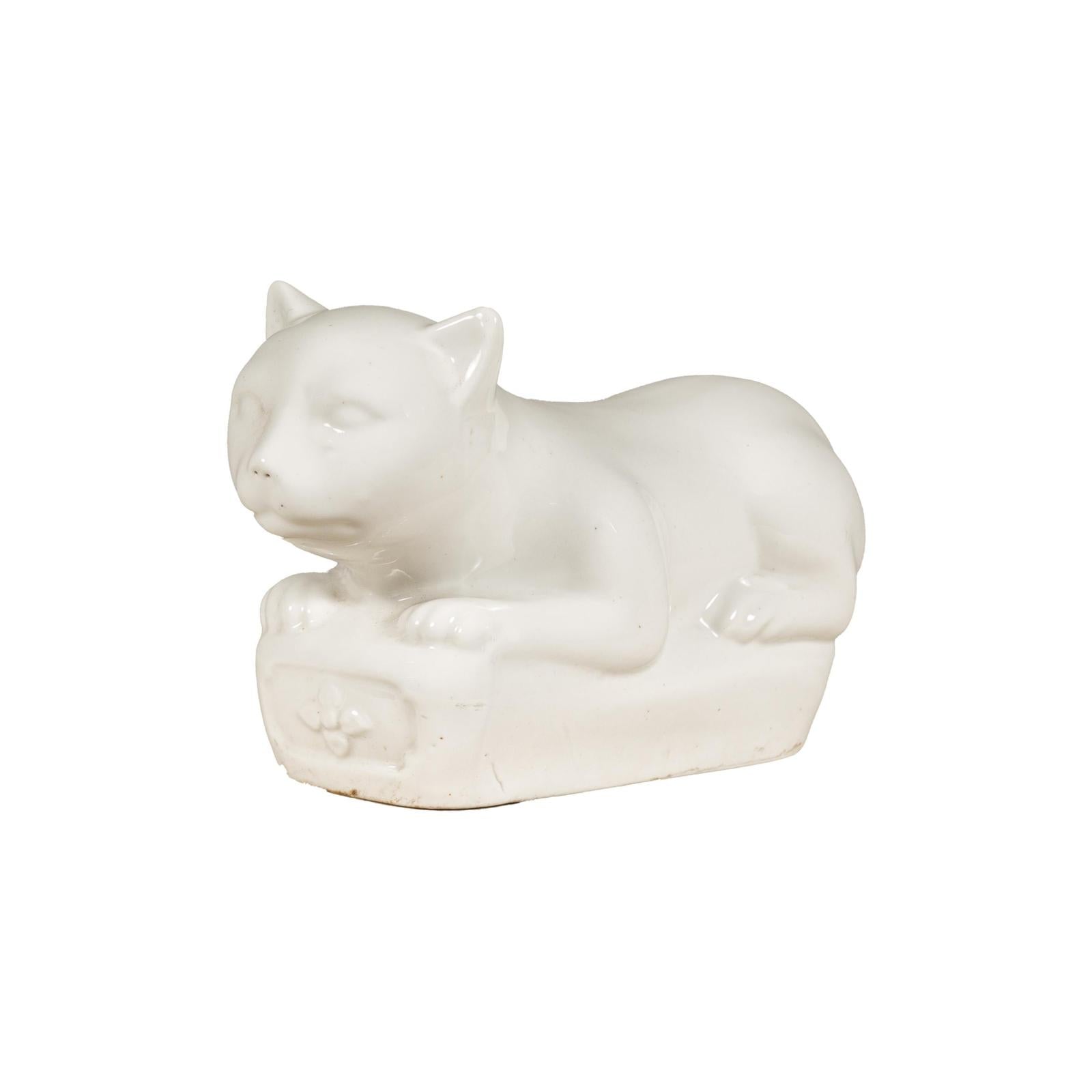 Vintage Petite Blanc de Chine Porcelain Cat Figure