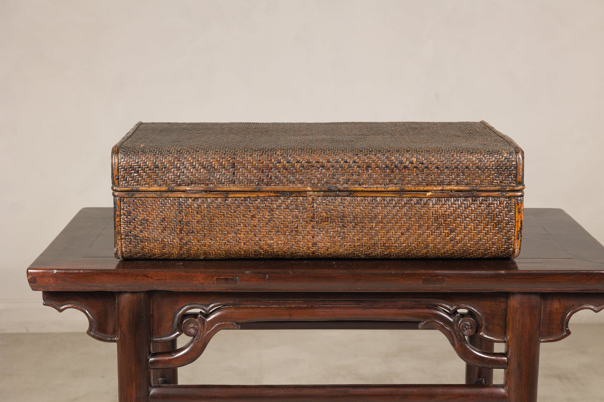 Woven rattan trunk, rear view