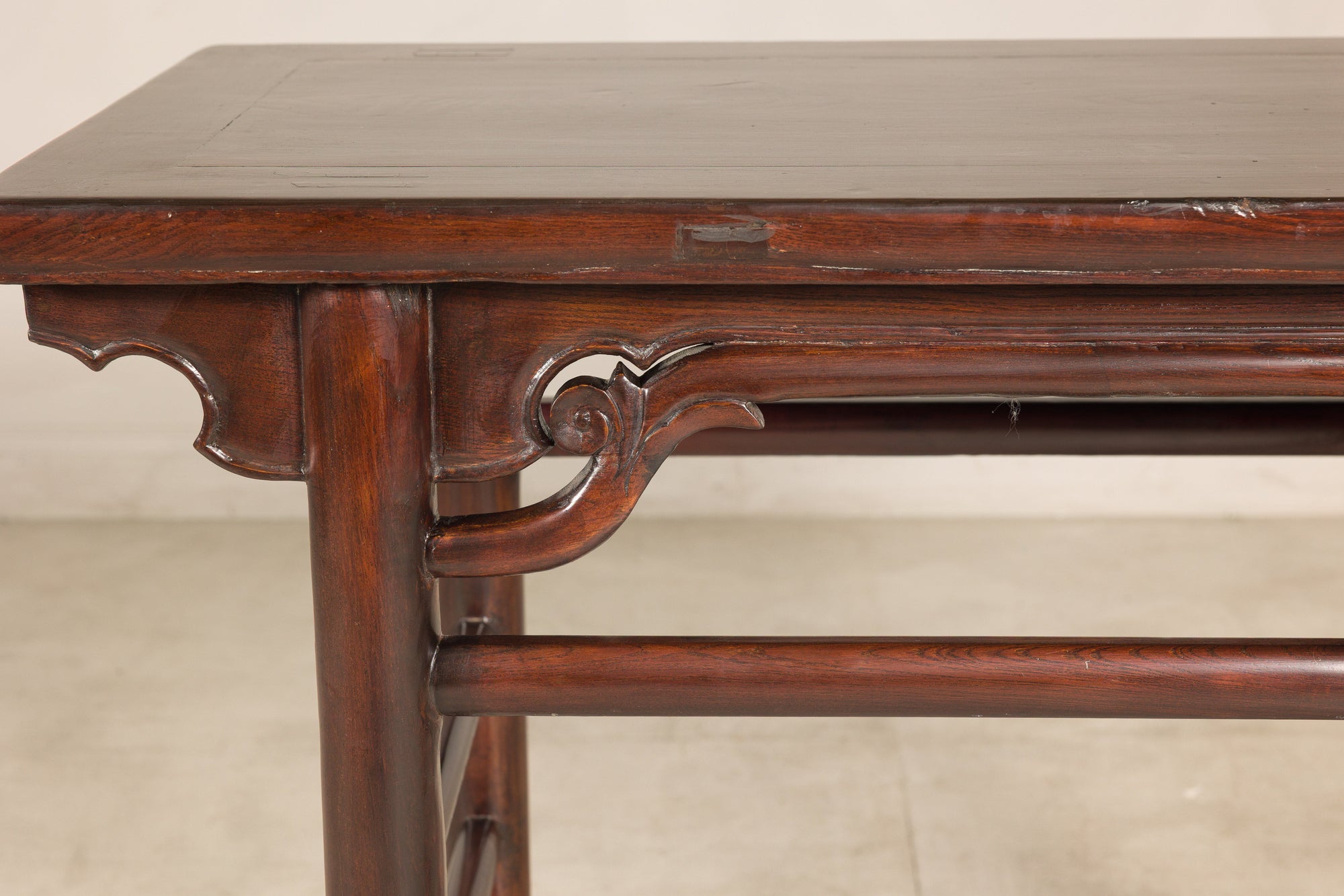 Chinese Qing elm console table base view