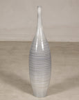 Gray glazed ceramic bottle vase with horizontal spiral incising.