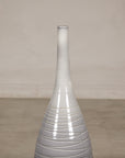 Tall Modern Gray-Glazed Ceramic Bottle Vase with Spiral Incising, reverse view