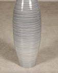 Tall Modern Gray-Glazed Ceramic Bottle Vase with Spiral Incising, base detail