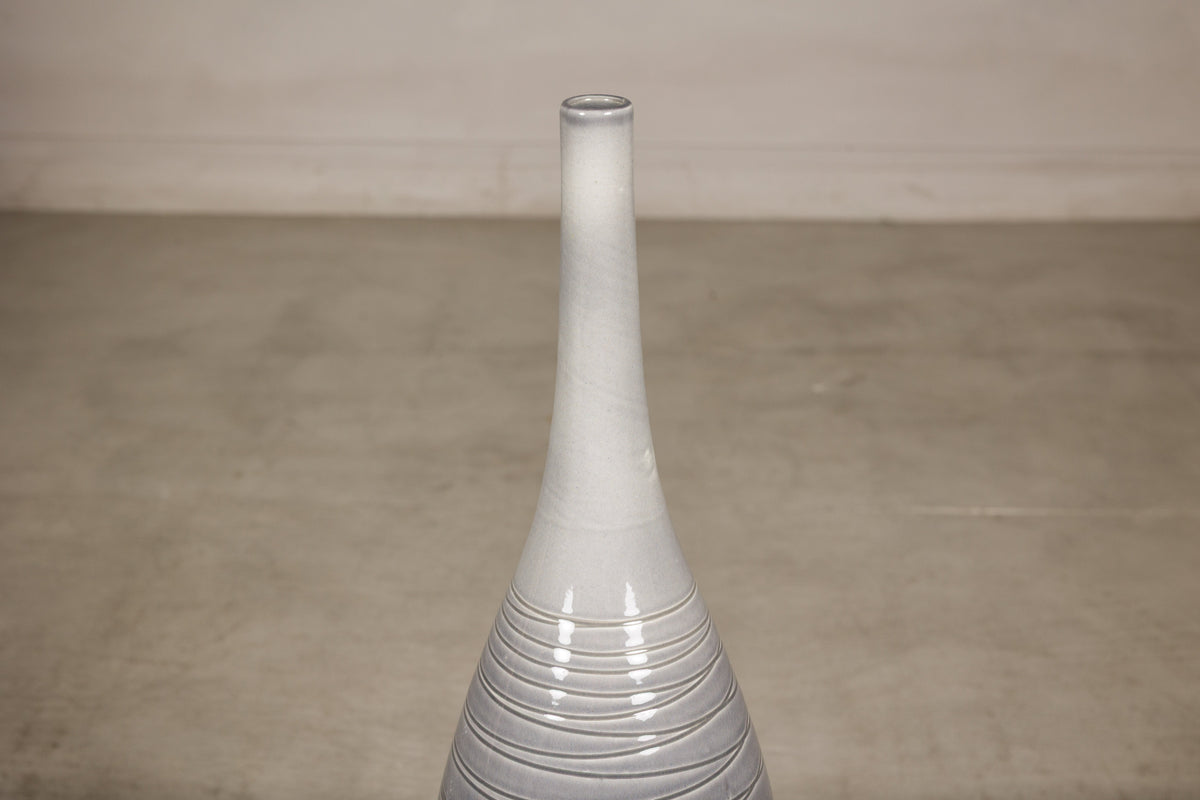 Tall Modern Gray-Glazed Ceramic Bottle Vase with Spiral Incising, additional gallery view 13