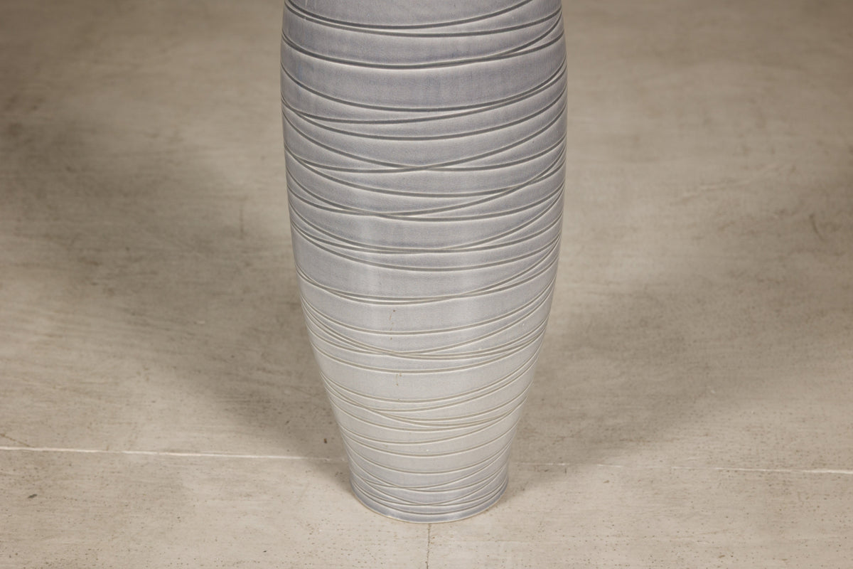Tall Modern Gray-Glazed Ceramic Bottle Vase with Spiral Incising, additional gallery view 15