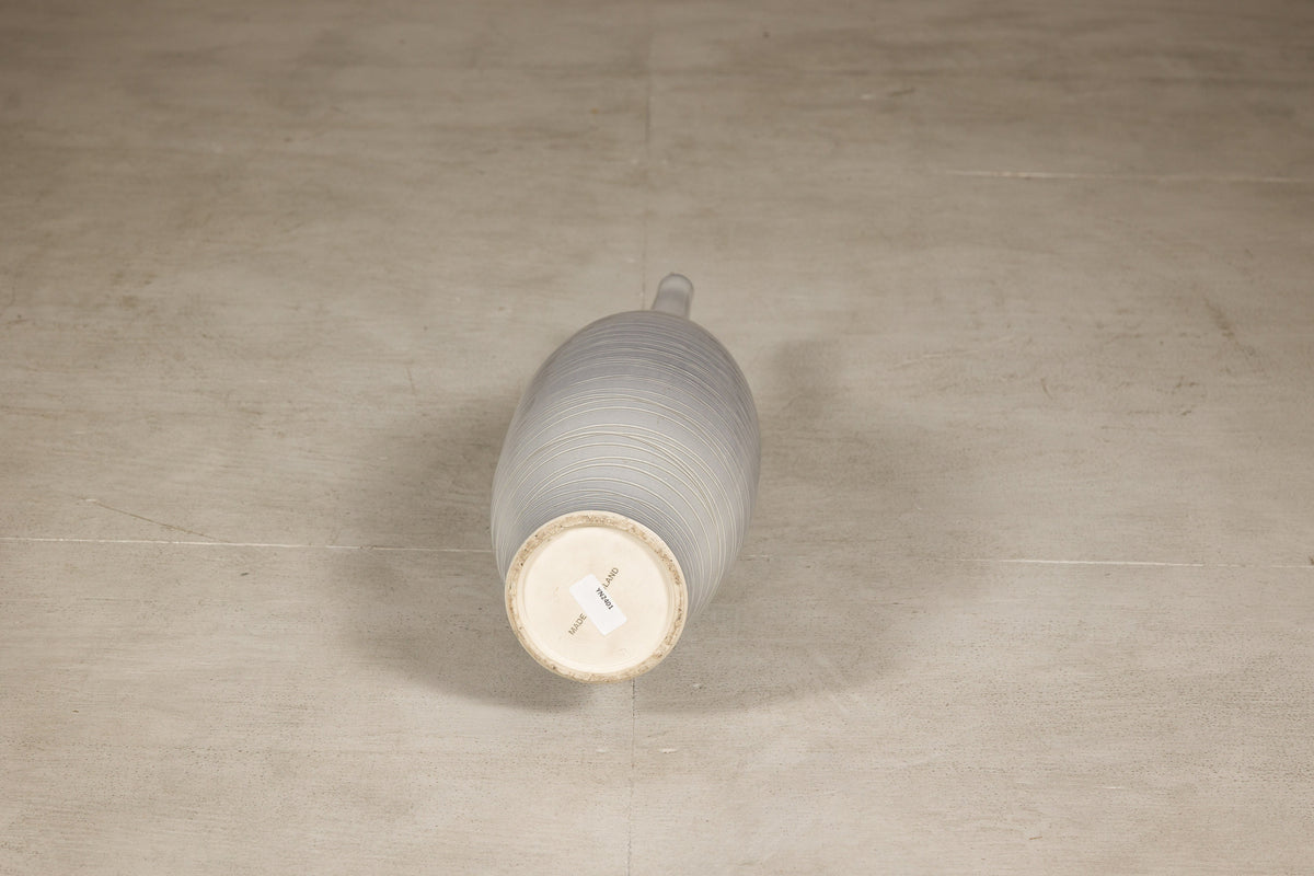 Tall Modern Gray-Glazed Ceramic Bottle Vase with Spiral Incising, additional gallery view 16